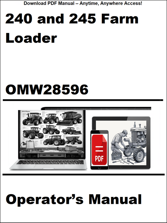 Operator's manual for 240 and 245 Farm Loader with digital device icon on a white background