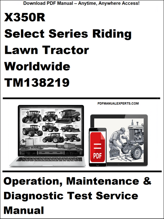Manual cover for X350R Select Series Riding Lawn Tractor with laptop and tractor illustration.