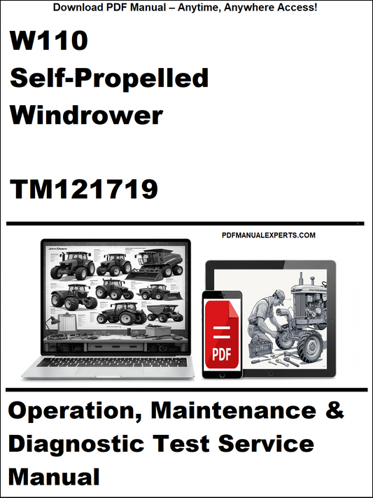 Manual cover for W110 Self-Propelled Windrower with technical illustrations and text.