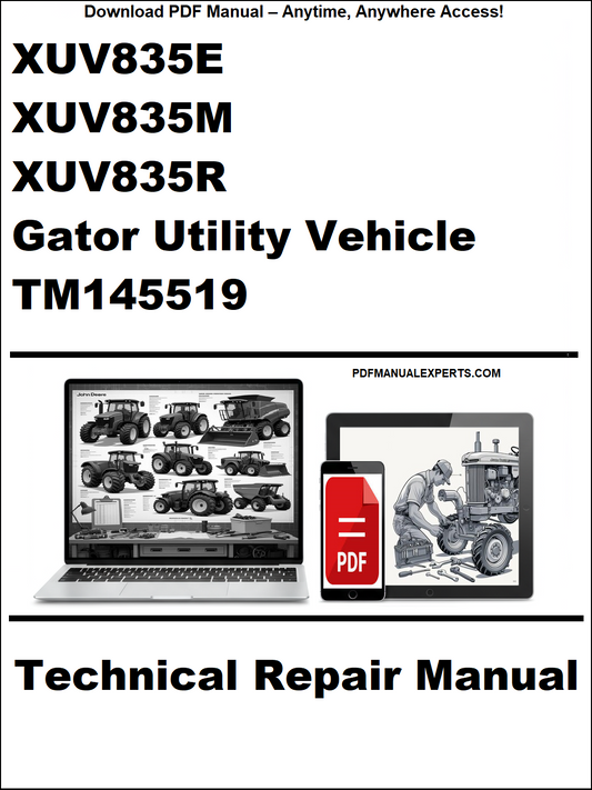 Technical repair manual cover for Gator Utility Vehicle with laptop and toolbox graphics.