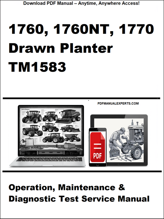 Manual cover for 1760, 1760NT, 1770 Drawn Planter TM1583 with laptop and toolbox graphic.