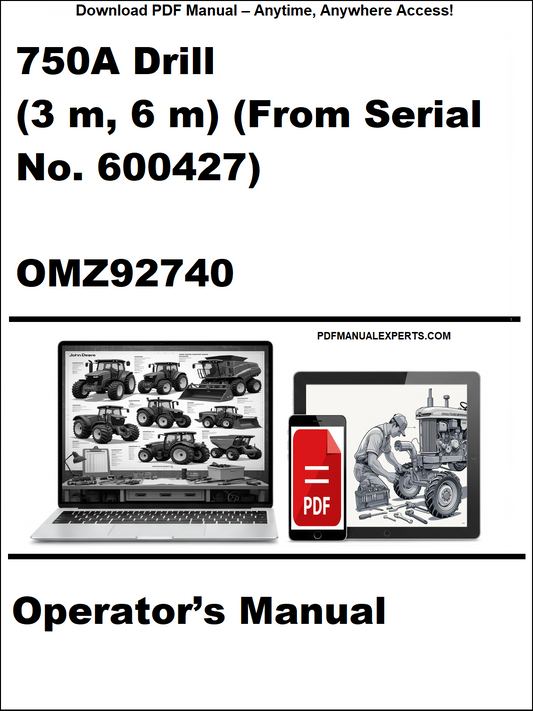 Operator's manual cover for 750A Drill with technical illustrations and branding.