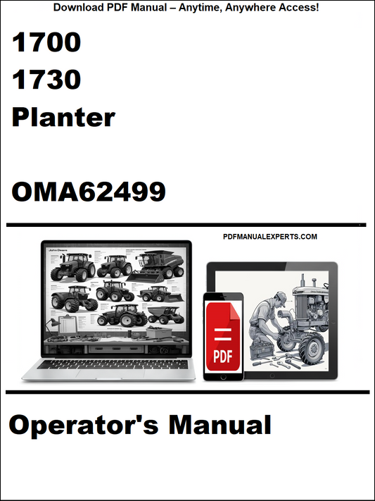 Cover of operator's manual for 1700 and 1730 planter with PDF icon and website text.