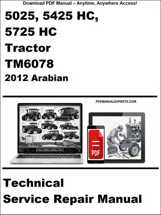 Cover of a technical service repair manual for 5025, 5425 HC, 5725 HC Tractor TM6078 with 2012 Arabian edition.