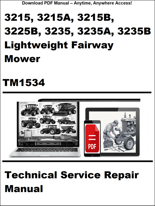 Technical service repair manual cover for a lightweight fairway mower with a laptop and smartphone icon.