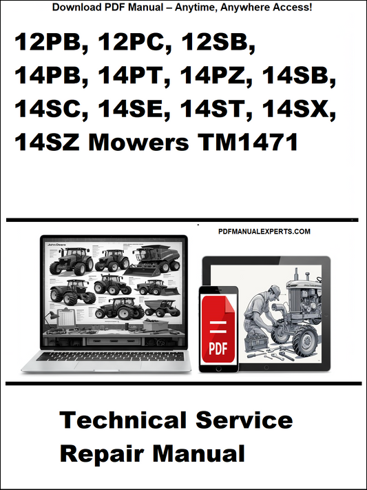 Technical service repair manual for mowers with product codes listed on a white background.