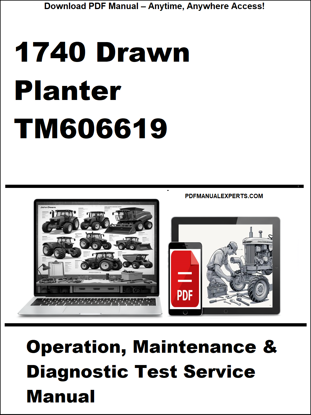 Manual cover for 1740 Drawn Planter TM606619 with laptop and toolbox graphics.