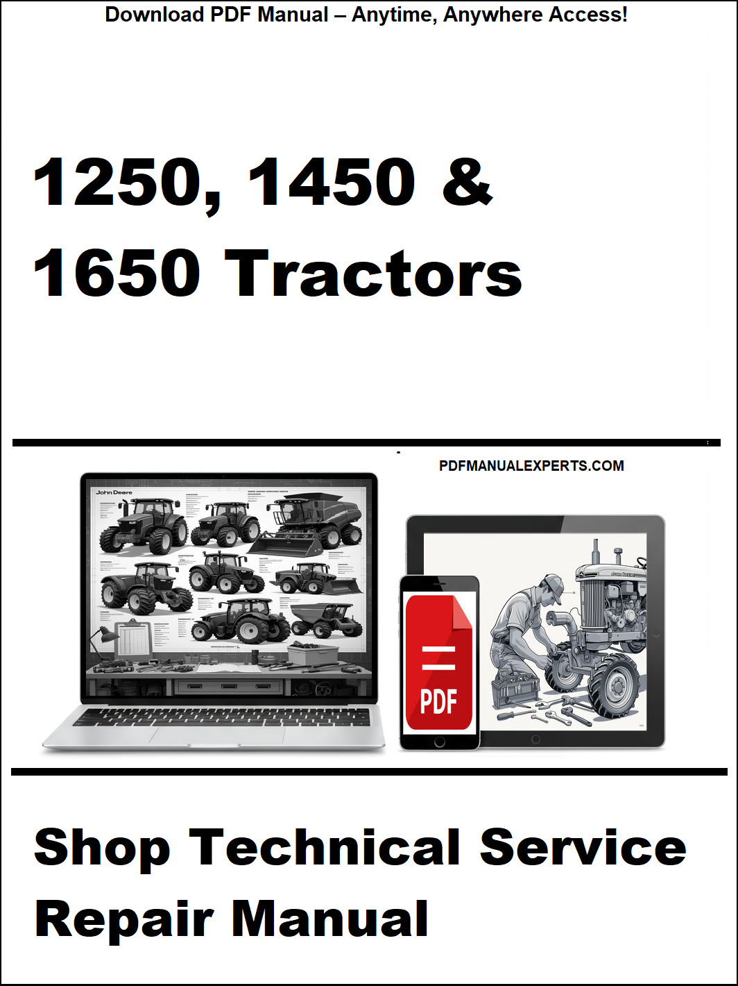 Advertisement for a shop technical service repair manual for 1250, 1450, and 1650 tractors.