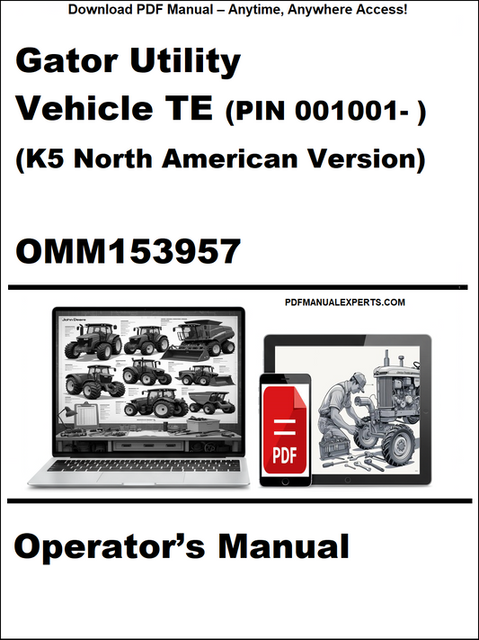 Cover of Gator Utility Vehicle TE operator's manual with laptop and toolbox graphic.