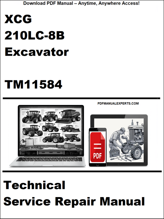 Cover of XCG 210LC-8B Excavator TM11584 Technical Service Repair Manual on a white background
