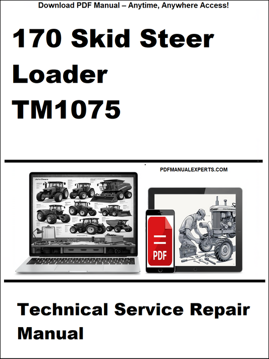 Cover of a technical service repair manual for a skid steer loader with a laptop and toolbox graphic.