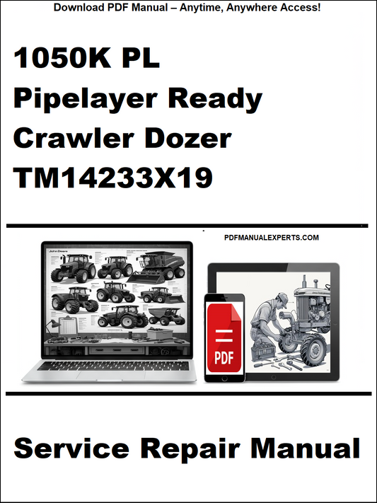 Service repair manual for 1050K PL Pipelayer Ready Crawler Dozer TM14233X19 on a white background