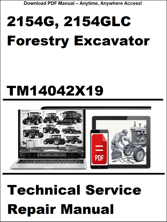 Technical service repair manual cover for 2154G and 2154GLC forestry excavator with digital device icon.