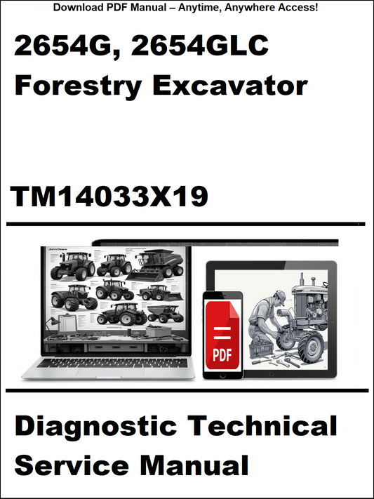 Diagnostic technical service manual for 2654G and 2654GLC forestry excavator on a white background