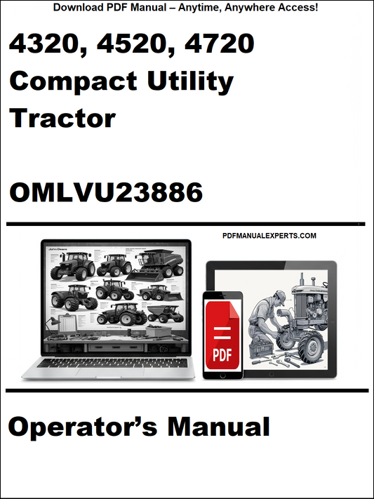 Cover of a manual for 4320, 4520, 4720 Compact Utility Tractor with OMLVU23886 on a white background.