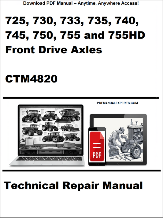 Cover of a technical repair manual for front drive axles with a laptop and toolbox graphic.