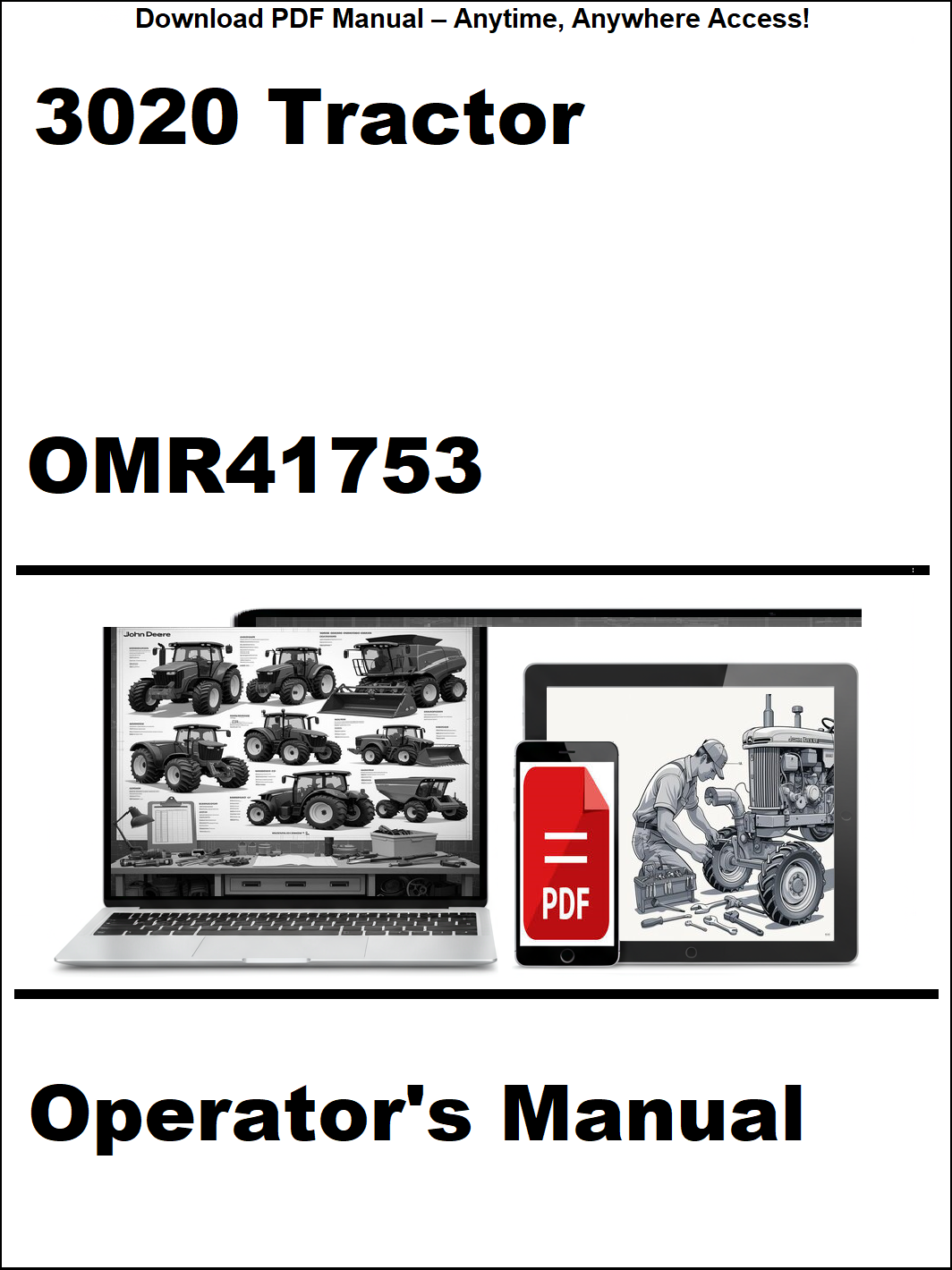 Operator's manual for 3020 tractor with digital device icon on a white background