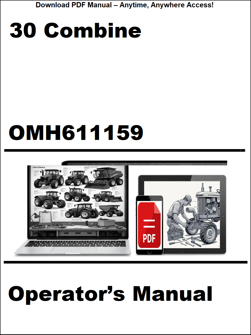 Operator's manual for combine with laptop and smartphone icons on a white background