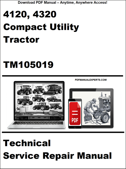 Cover of a technical service repair manual for compact utility tractors with a laptop and toolbox graphic.
