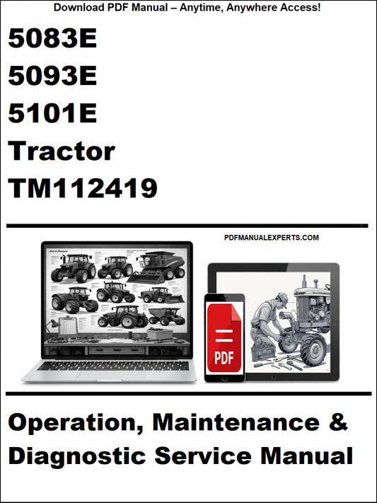 Manual cover for 5083E, 5093E, 5101E Tractor TM112419 with laptop and tractor illustration.