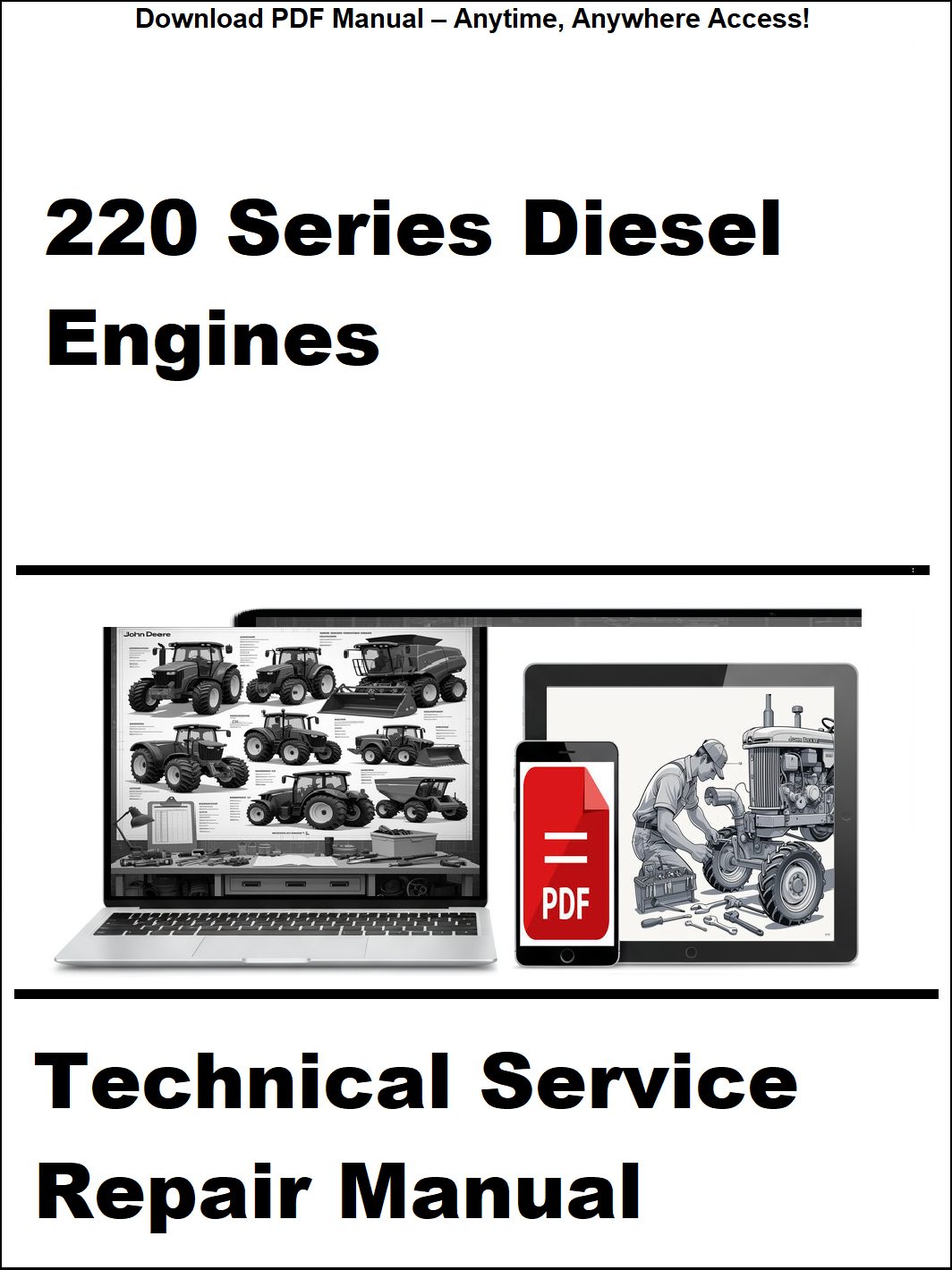 Technical service repair manual for 220 Series Diesel Engines on a white background