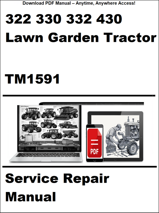 Service repair manual cover for a lawn garden tractor with laptop and toolbox graphics.