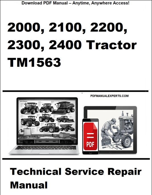Technical service repair manual for 2000, 2100, 2200, 2300, 2400 tractor TM1563 on a white background