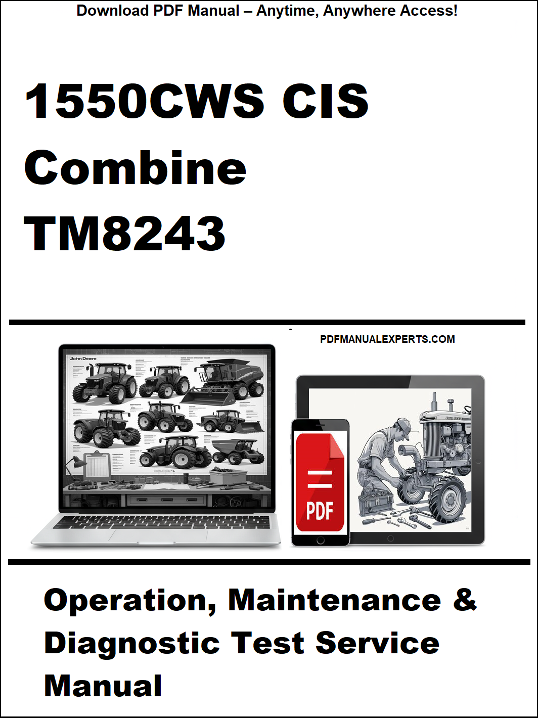 Manual cover for 1550CWS CIS Combine TM8243 with laptop and truck images on a white background.