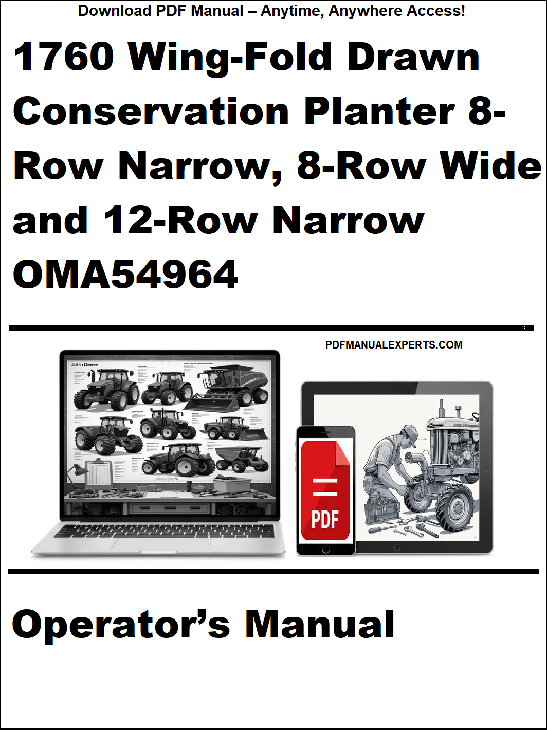 Operator's manual for a 1760 Wing-Fold Drawn Conservation Planter with various row configurations on a white background.