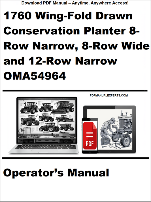 Operator's manual for a 1760 Wing-Fold Drawn Conservation Planter with various row configurations on a white background.