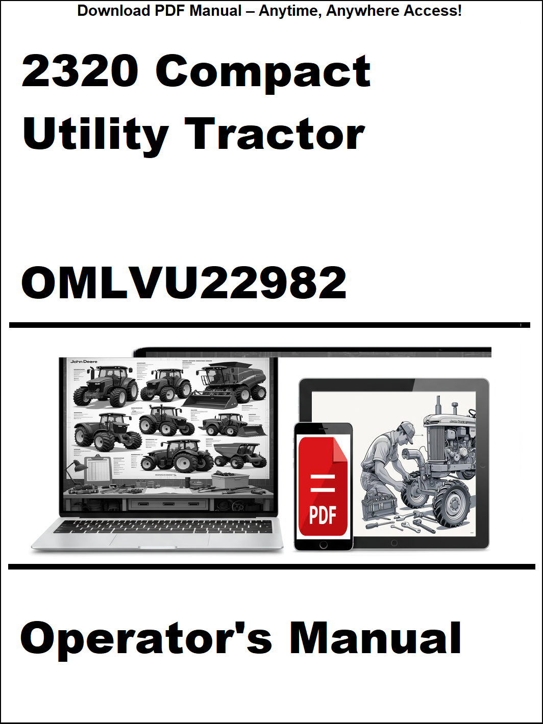 Operator's manual for 2320 Compact Utility Tractor with digital device icon on a white background