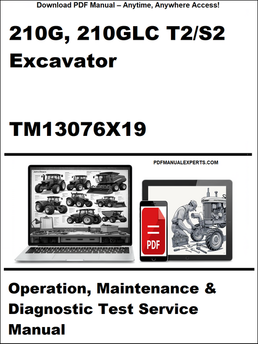 Manual cover for 210G, 210GLC T2/S2 Excavator operation, maintenance, and diagnostic test service manual.