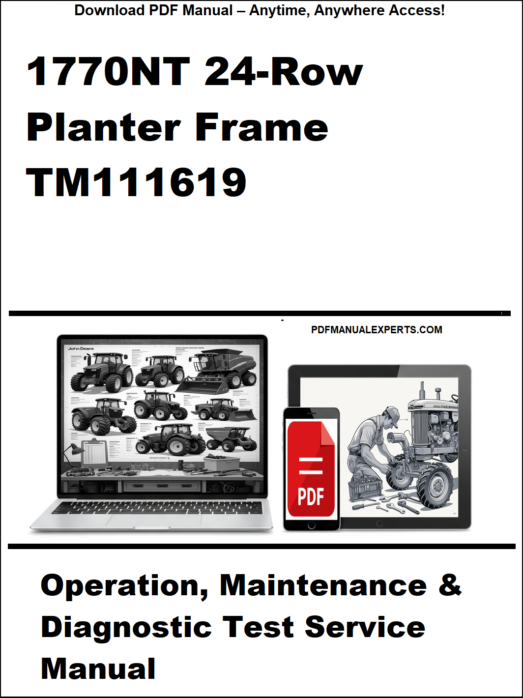 Manual for 1770NT 24-Row Planter Frame TM111619 with technical illustrations and text on a white background.