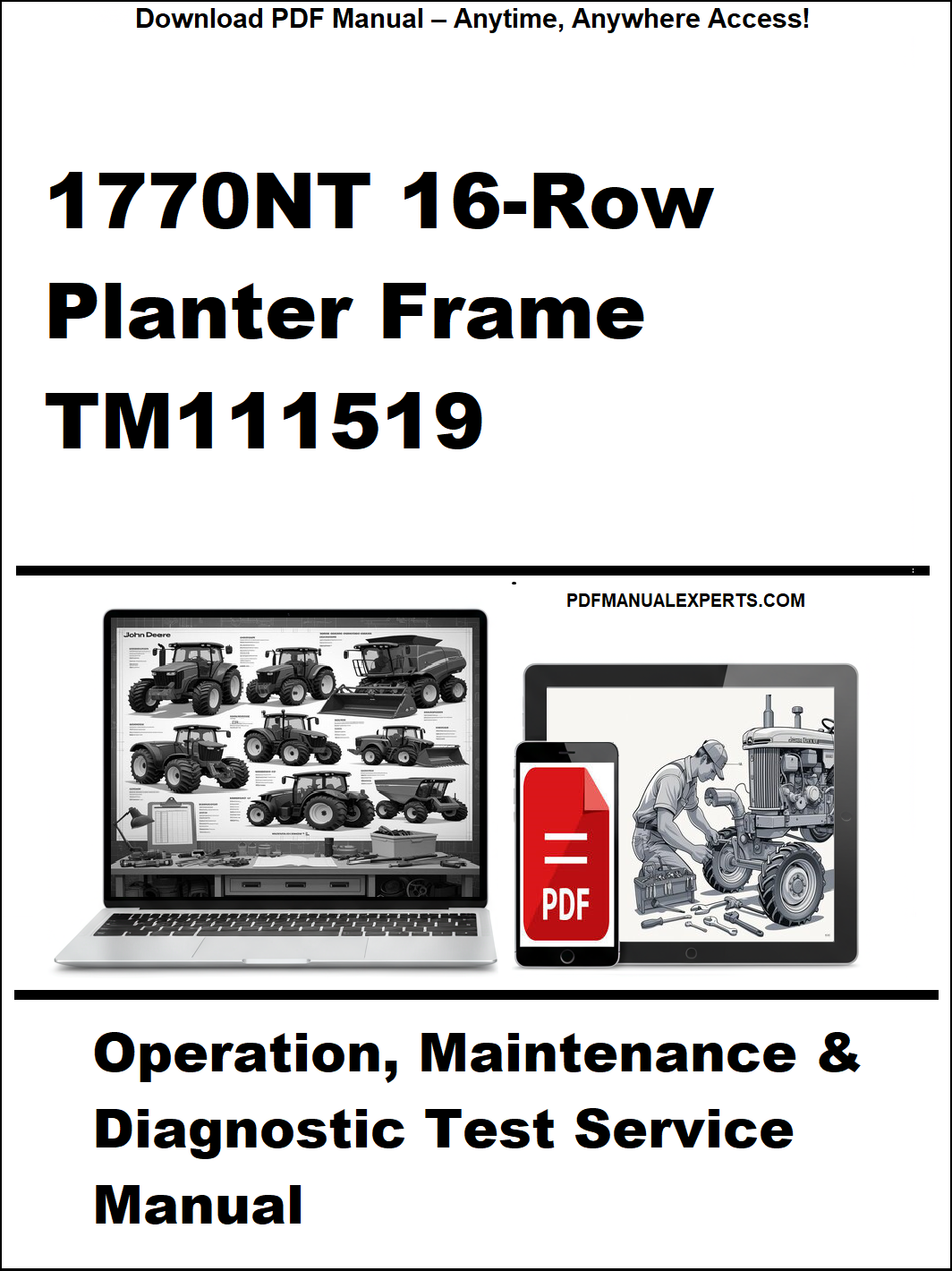 Manual cover for 1770NT 16-Row Planter Frame TM111519 with laptop and toolbox graphics.