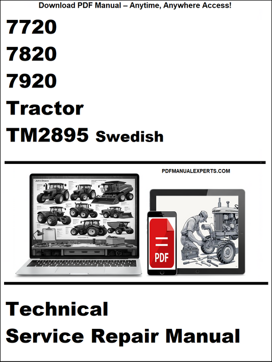 Technical service repair manual for 7720, 7820, 7920 tractors with a focus on Swedish language.