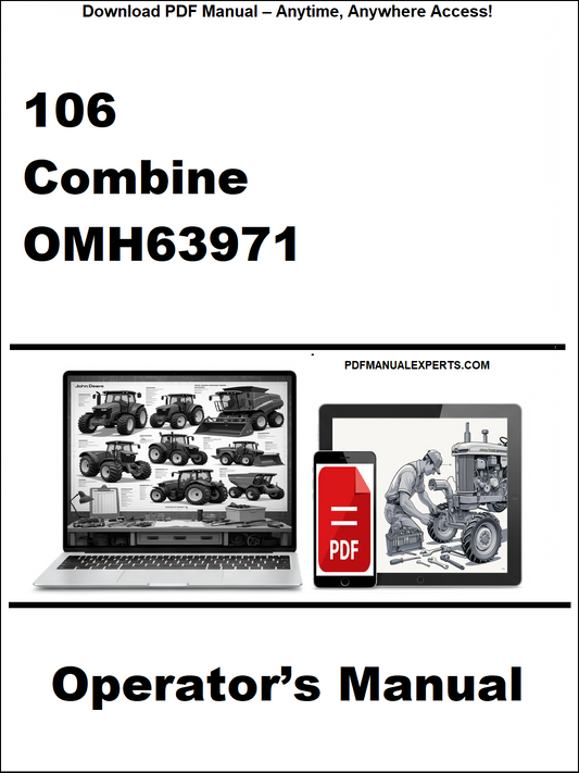 Operator's manual for a combine with a laptop and smartphone icon on a white background