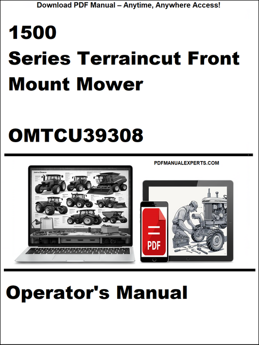 Cover of the 1500 Series Terraincut Front Mount Mower Operator's Manual with digital device icons on a white background.