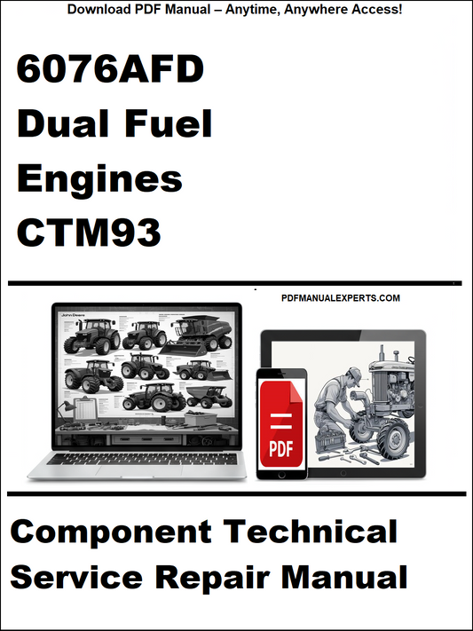Cover of a technical service repair manual for dual fuel engines with a laptop and toolbox graphic.