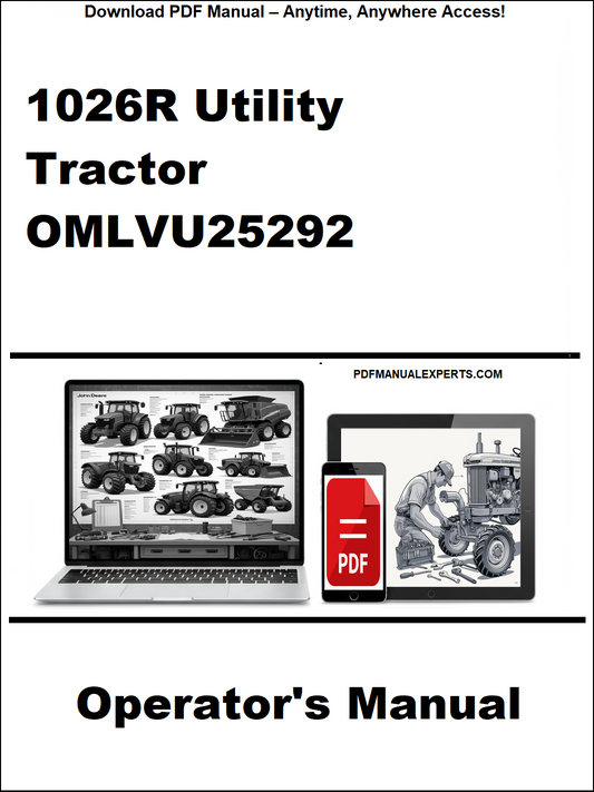 Operator's manual for 1026R Utility Tractor OMLVU25292 on a white background