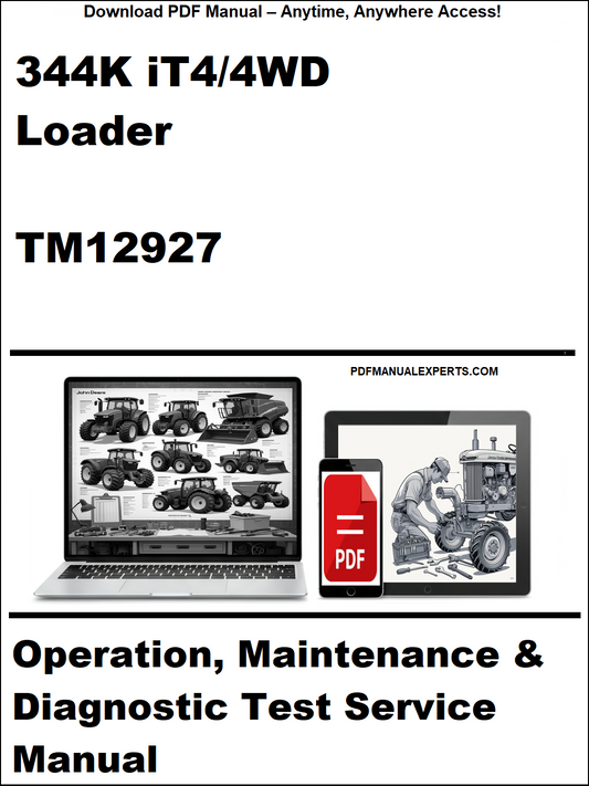 Manual cover for 344K iT4/4WD Loader TM12927 with laptop and toolbox graphics.