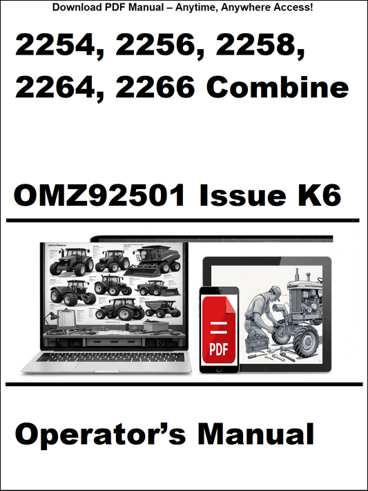 Operator's manual for 2254, 2256, 2258, 2264, 2266 combines with OMZ92638 Issue D8 on a white background.