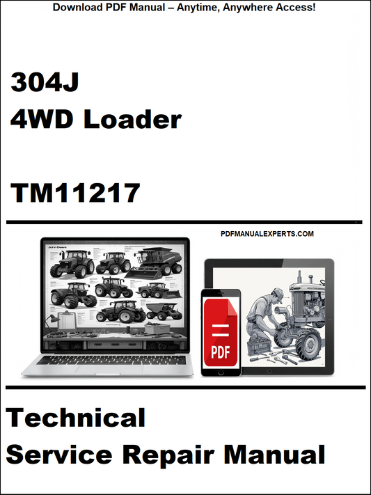Technical service repair manual for 304J 4WD Loader TM11217 on a white background.