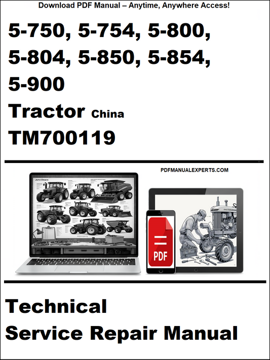 Technical service repair manual for China tractor models 5-750 to 5-900 on a white background.