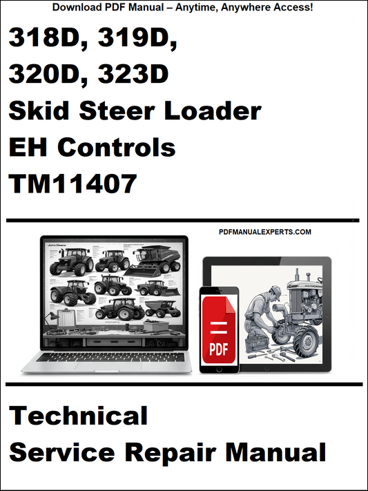 Technical service repair manual for John Deere skid steer loaders on a white background