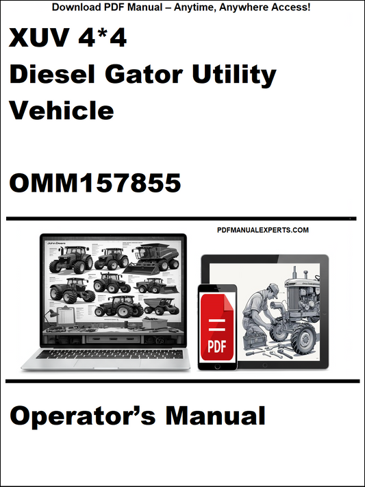 Cover of XUV 4*4 Diesel Gator Utility Vehicle operator's manual with a laptop and toolbox graphic.