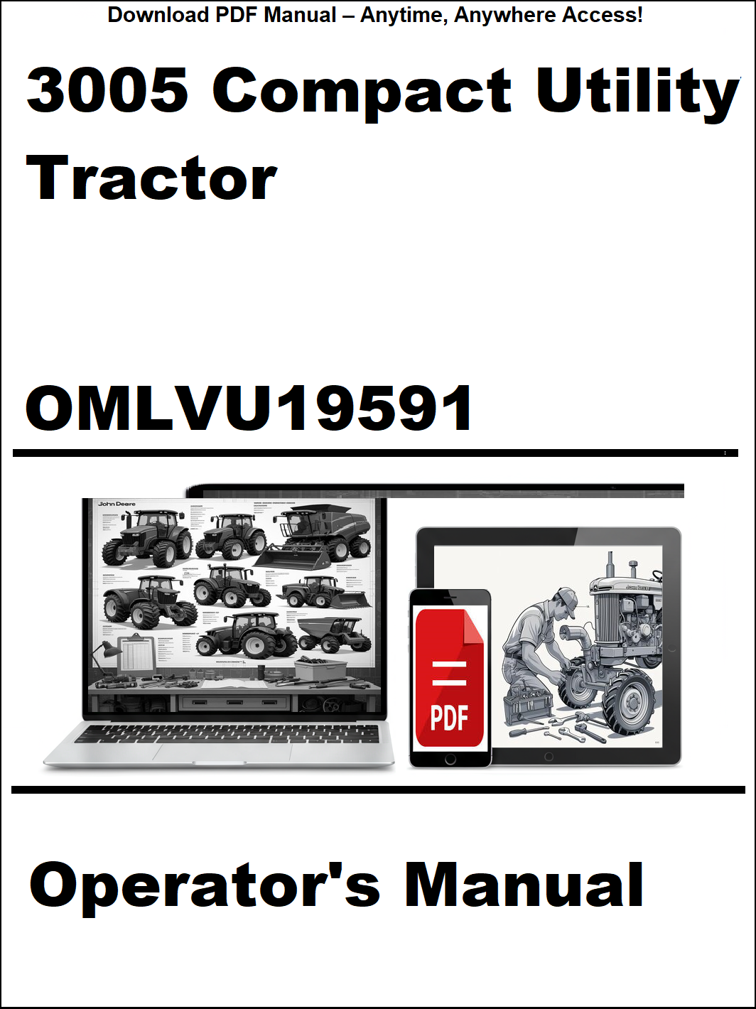 Operator's manual for a 3005 Compact Utility Tractor with digital device icon on a white background