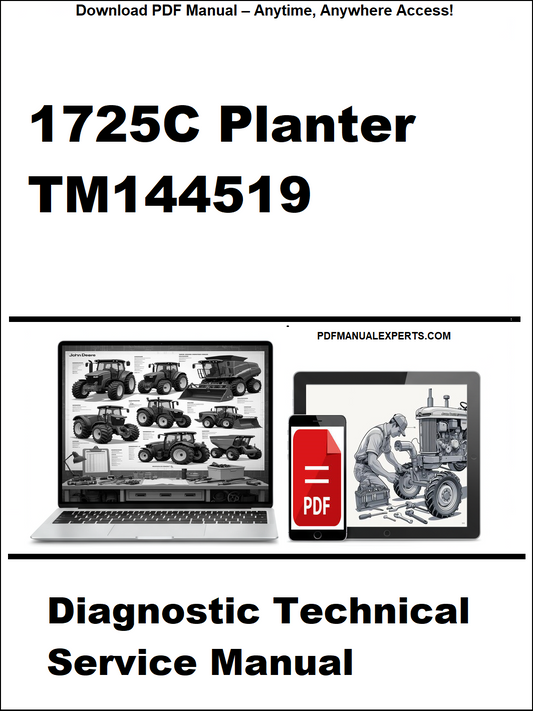 Cover of a diagnostic technical service manual for a 1725C planter with a laptop and toolbox graphic.