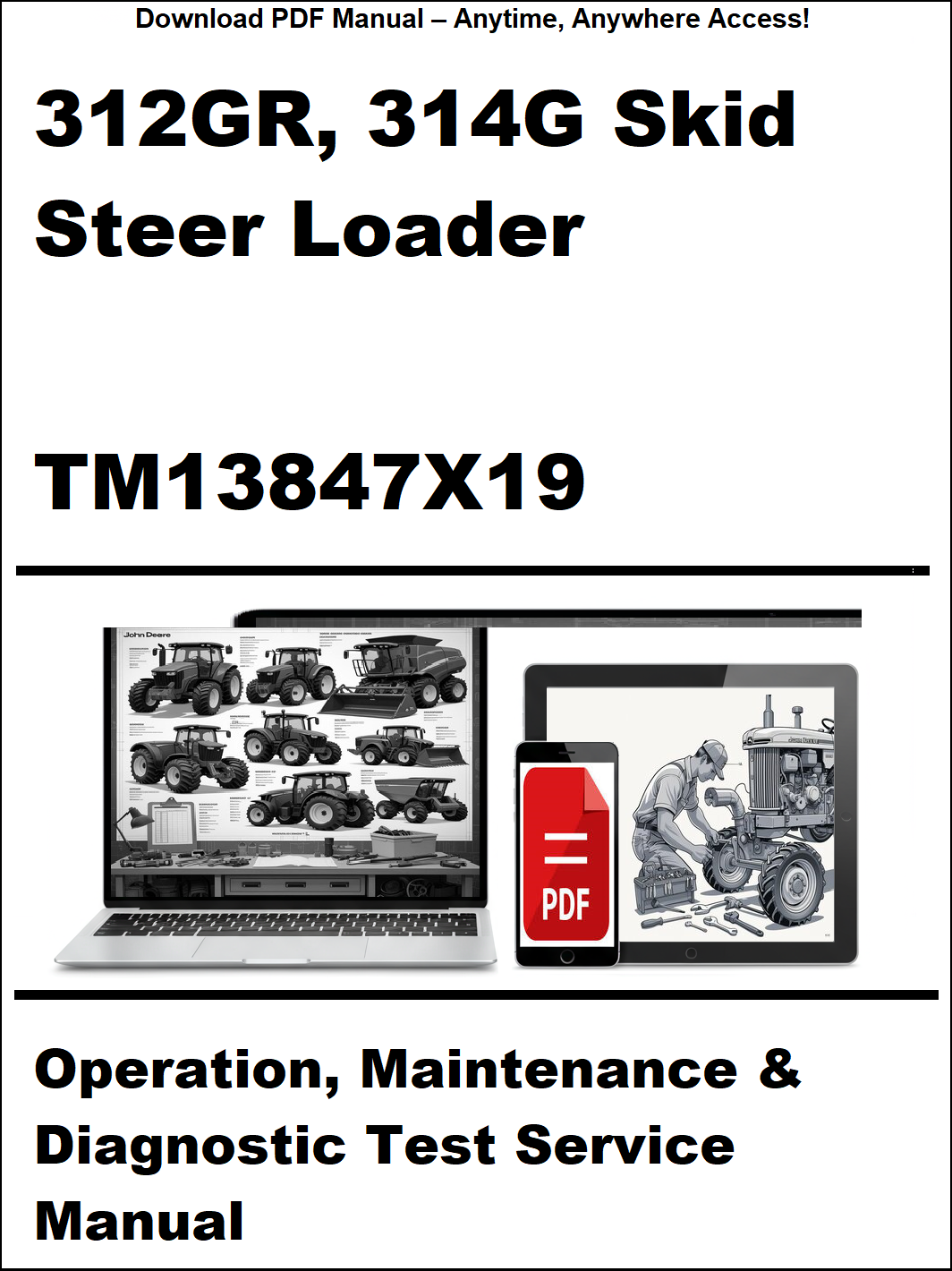 Manual cover for 312GR, 314G Skid Steer Loader with technical illustrations and text.