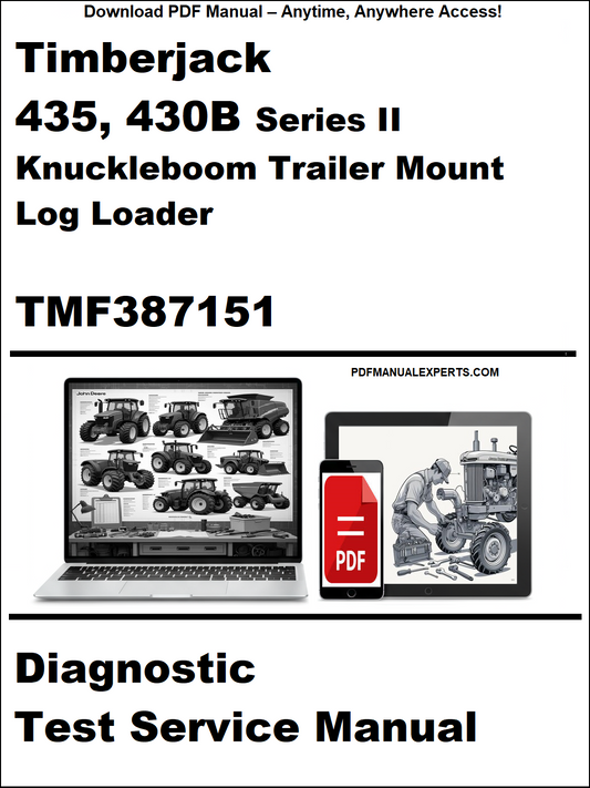 Cover of a diagnostic test service manual for Timberjack 435, 430B Series II Knuckleboom Trailer Mount Log Loader.