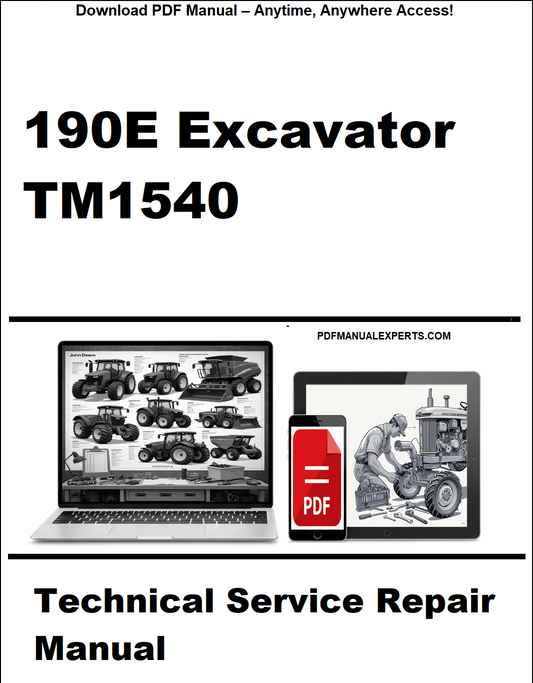 Technical service repair manual for 190E excavator TM1540 on a white background